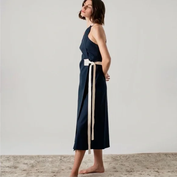 NWT! 🇵🇹 Linen LUXMII Zulu Midi Wrap Dress in Navy Luxury Made in Portugal - Picture 11 of 12